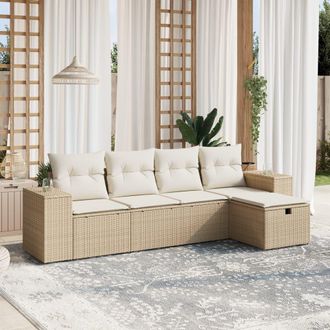 vidaXL Vidaxl - Juego De Sof&aacute;s Jard&iacute;n Con Cojines 5 Pzas Rat&aacute;n Sint&eacute;tico Beige