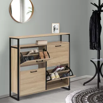 IDMarket Idmarket - Mueble Zapatero Luis De 4 Puertas Con Estante Superior De Dise&ntilde;o Industrial