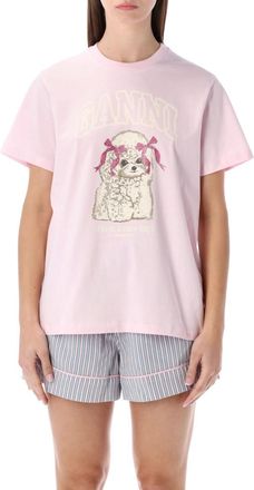 Ganni Pink Round Neck Printed T-Shirt