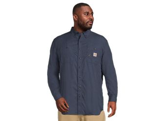 Carhartt Work in Progress Big Tall Flame-Resistant Force Original Fit Lightweight Long Sleeve Button Front Shirt Mens Clothing Navy : 2XL (Tall)