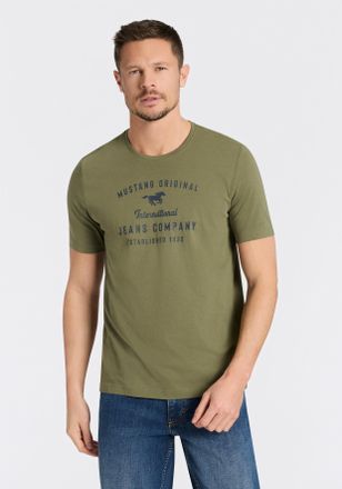 Mustang Rundhalsshirt MUSTANG Alex Logoprint uni, Herren, Gr. XXL, four leaf clover, Jersey, Obermaterial: 100% Baumwolle, bedruckt, normal h&uuml;ftbedeckend, Run