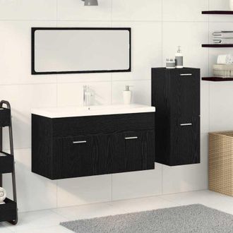 vidaXL Conjunto De Muebles De Ba&ntilde;o 4 Pcs Roble Negro 90 X 38.5 X 50 Cm Vidaxl