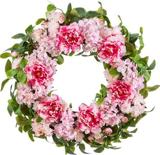 Glitzhome 24D Hydrangea Peony & Cherry Wreath with a Wreath Hanger in Pink at Nordstrom, Size Medium