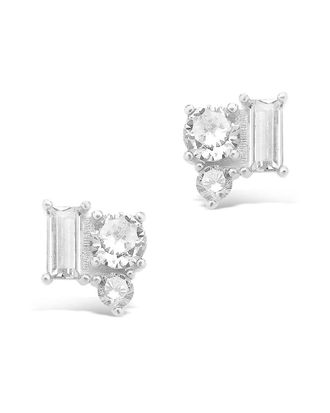Sterling Forever Silver Cz Cluster Studs