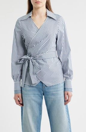 BOSS Bekania Stripe Wrap Top in Open Bu at Nordstrom Rack, Size 8