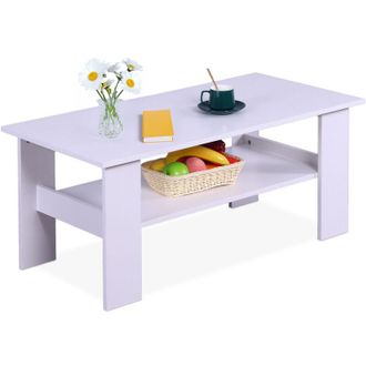 Relaxdays Tavolino Relaxdays, HLP: 53,5x100x50 cm, tavolino da soggiorno con ripiano inferiore, tavolino moderno, bianco
