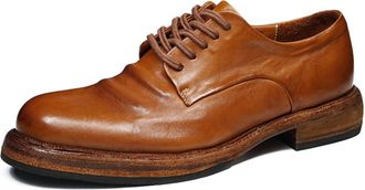 Generic Mens Low Block Heel Vintage Oxfords Lace Up Formal Shoes Round Toe Patent Leather Wedding Party Prom Shoes,Brown2,6.5 UK