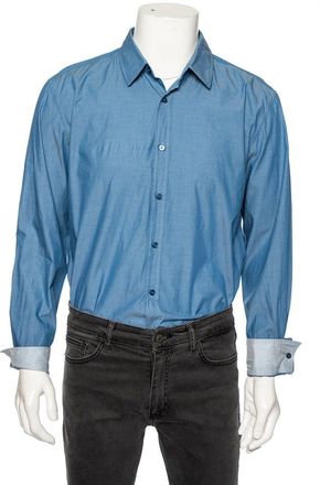 HUGO BOSS Boss By Hugo Boss Blue Cotton Button Front Slim Fit Stretch Shirt