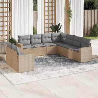 vidaXL Set De Sof&aacute;s De Jard&iacute;n 9 Pzas Con Cojines Rat&aacute;n Sint&eacute;tico Beige Vidaxl