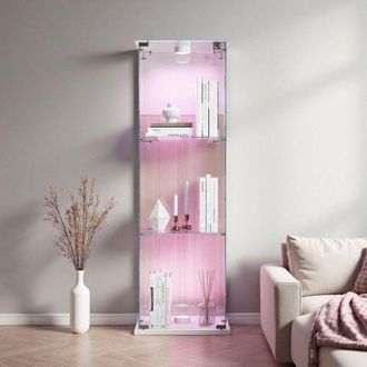 OEM Vitrina De Vidrio - 123cm - 3 Estantes - Iluminaci&oacute;n Led - Blanco Transparente