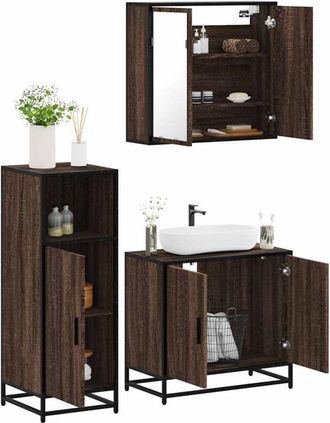 vidaXL Vidaxl - Set De Muebles Ba&ntilde;o 3 Pzas Madera Contrachapada Roble Marr&oacute;n