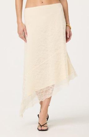 ASTR the Label Asymmetric Lace Midi Skirt in Cream at Nordstrom Rack, Size X-Large