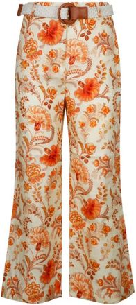 Zimmermann Linnen Broek met Bloemenprint en Wijde Pijpen - Dames - Wijde Broeken - Veelkleurig - S - Linnen - Broeken