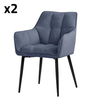 ML Design 2x Sillas de comedor tapizado de tejido azul respaldo y reposabrazos