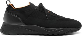 Santoni Zwarte Knit Sneakers met Nubuck Leder - Heren - Sneakers - Zwart - 46 EU - Leer - Schoenen