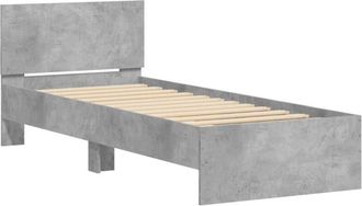 vidaXL Cama con cabecero madera de ingeniería gris hormigón 90x200 cm vidaXL