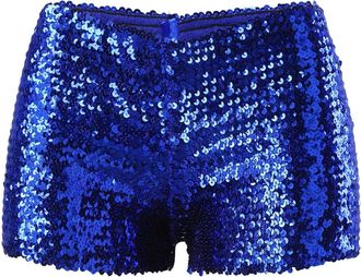 Generic Womens Shiny Sequin Shorts High Elastic Waist Sparkly Slim Fit Shorts Solid Glitter Sparkly Party Hot Pants Metallic Performance Bottom Festivals Outf