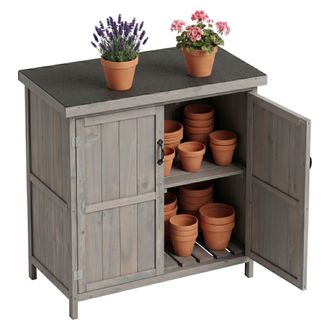 Relaxdays Relaxdays Armario De Jard&iacute;n De Madera Gris, Techo Abatible, Resistente, Balda Extra&iacute;ble, 88x75x44 Cm, Caseta