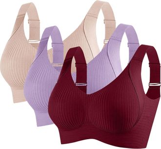 Generic 3 Pack Sports Bras Women High Impact Wide Adjustable Straps Seamless Non Wired Support Bras for Women Push Up Padded Bralettes Wireless Comfit Bra for