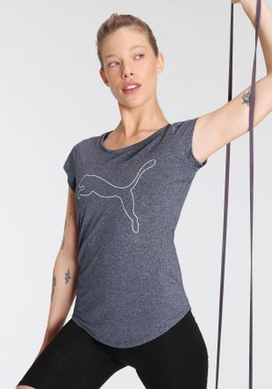 Puma Trainingsshirt PUMA PERFORMANCE HEATHER CAT TEE W, Damen, Gr. XS, blau (peacoat heather), Jersey, Obermaterial: 100% Polyester, meliert, regular fit n