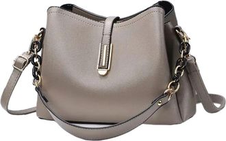 Generic Compatible For Ladies Bucket Bag Large Capacity Commuter Handbag Crossbody PU(Dark Khaki)