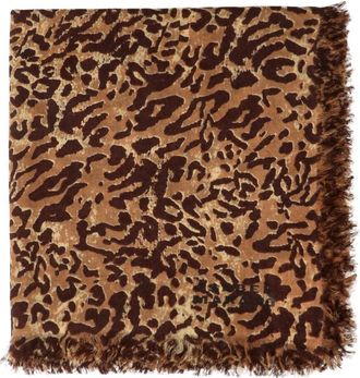 Isabel Marant Alecia Multicolor Animal Print Fringed Cashmere-Wool Scarf