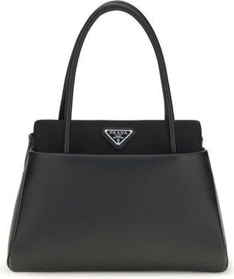 Prada Triangle Logo Top Handle Bag Black
