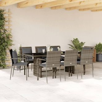 vidaXL Set Comedor Jard&iacute;n 9 Pzas Y Cojines Rat&aacute;n Sint&eacute;tico Gris Vidaxl