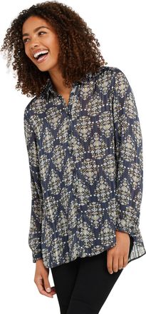 M&Co Womens Floral Print Woven Metallic Blouse - Womens Navy