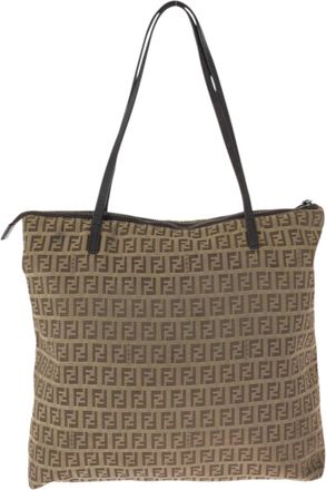 Fendi Brown Canvas Leather Shoulder Bag Tote Bag (Pre-Owned)