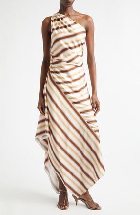 A.L.C. Lyn Tie Dye Stripe One-Shoulder Dress in Peach Blossom/Milk Chocolate at Nordstrom, Size 12