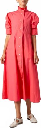 Thierry Colson Venetia Plain Poplin Midi Dress In Watermelon