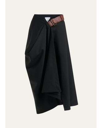 Bottega Veneta Belted Asymmetric Draped Wool Midi Wrap Skirt