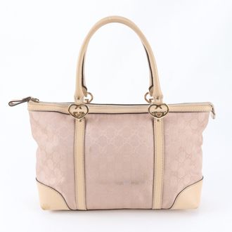 Gucci Beige Pink Gold Leather Canvas Handbag Shoulder Bag Tote Bag (Pre-Owned)