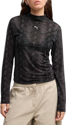 Puma AOP Snake Print Long Sleeve Mesh T-Shirt in Puma Black at Nordstrom, Size X-Small