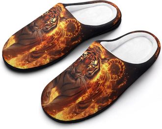 Generic Fire Tiger Animal Womens Slippers Warm House Slippers Indoor House Shoes with Anti-Skid Rubber Sole