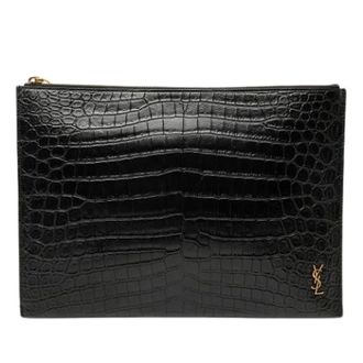Saint Laurent Pre-owned Clutches, female, Black, Size: ONE SIZE Pre-owned Embossed Leather Clutch