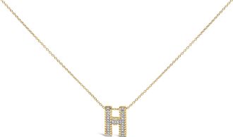 House of Brilliance Yellow Gold Vermeil.925 Sterling Silver Diamond Accent A-Z Initial Bubble Pendant Necklace