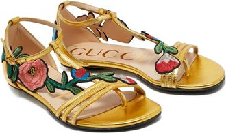 Gucci Sandali Ophelia con ricamo a fiori - Oro