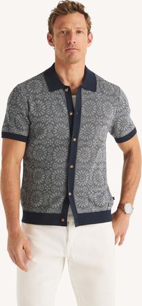 Nautica Mens Jacquard Button-Front Sweater Polo