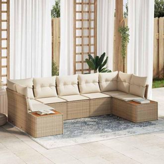 vidaXL Vidaxl - Conjunto De Sof&aacute; De Jard&iacute;n Con Coj&iacute;n 7 Pcs Beige Polirat&aacute;n
