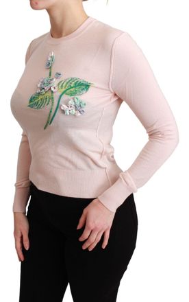 Dolce & Gabbana Womens Floral-Embroidered Cashmere And Silk Sweater Pink