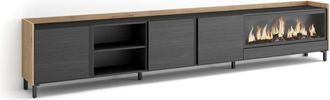 Skraut Home Skraut Home - Mueble Tv, Televisi&oacute;n, Muebles De Sal&oacute;n, Almacenaje, 315x35x61cm, Para Tv Hasta 80, Chimenea El&eacute;ctrica Xxl, Dise&ntilde;o Industrial, Estilo Mo