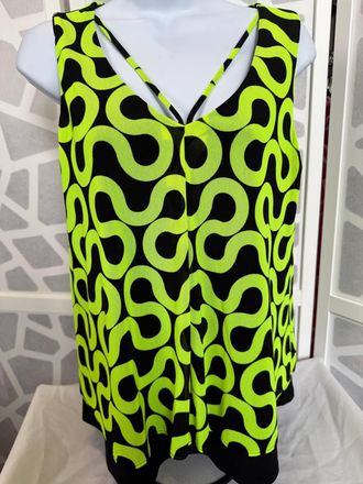 Frank Lyman Design Sleeveless Mesh Top In Lime Green/black