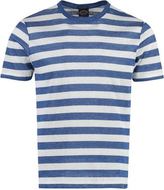 Paul & Shark Gestreept T-shirt van linnen-katoenmix - Heren - T-shirts - Blauw - 2XL - Katoen - Tops