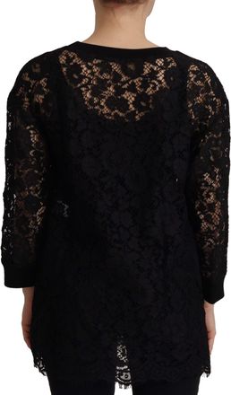 Dolce & Gabbana Womens Black Floral Lace Pullover Sicily Blouse Cotton