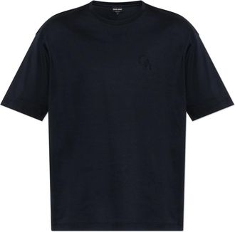Giorgio Armani T-shirt met geborduurd logo - Heren - T-shirts - Blauw - M - Katoen - Tops
