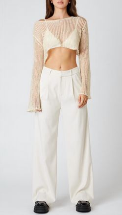 Cotton Candy High Waisted Trouser Pant In White