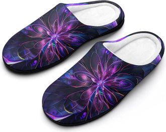 Generic Abstract Art Neon Flowers Womens Slippers Warm House Slippers Indoor House Shoes with Anti-Skid Rubber Sole
