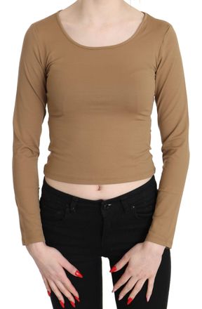 Gianfranco Ferre Round Neck Long Sleeve Slim Crop Top Womens Blouse